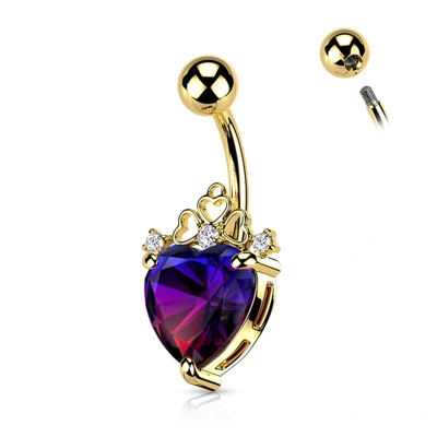 Afbeelding van Navelpiercing hartje sierlijk met steen gold plated