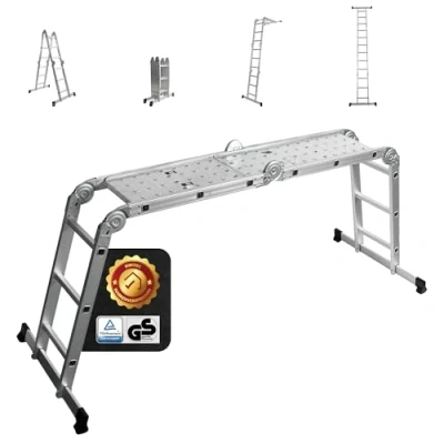 Afbeelding van siwitec multifunctionele ladder met 4 x 3 sporten van aluminium, uitneembaar werkplatform, staande ladder, werkplatform en