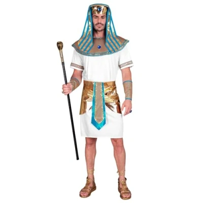 Afbeelding van Widmann Egypte Kostuum Farao Machtigste King Of Egypt Man Wit / Beige, Goud XL Carnavalskleding Verkleedkleding