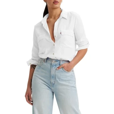 Afbeelding van Levi&#039;s dames Doreen blouse in linnenblend met borstzakken de kleur Wit, maat: L