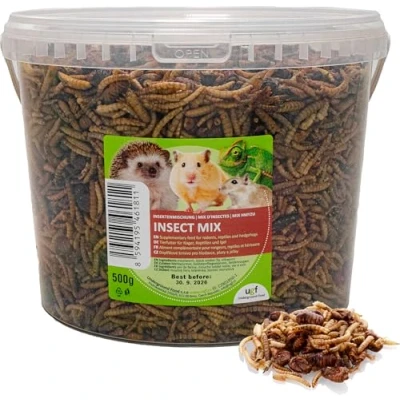 Afbeelding van UGF Insectenmix, 3 liter emmer ≈ 500 g, egelvoer, racemusvoer, hamstervoer, rattenvoer, hagedissenvoer, meelwormen, soldatenvliegende larven, zijderupsen