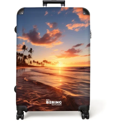 Afbeelding van NoBoringSuitcases.com® Koffer groot Reiskoffer lichtgewicht Zee bij zonsondergang Rolkoffer met 4 wielen Grote trolley XL 98 liter bagage