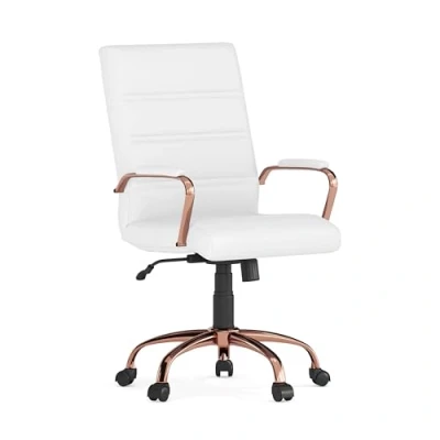 Afbeelding van Flash Furniture Directiestoel, draaistoel, wit leer, roodgoudkleurig frame, 61 x 58,5 103,5 cm (B D H)