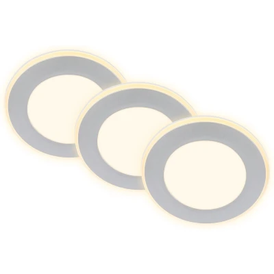 Afbeelding van Briloner Gima Set van 3 LED inbouwspots 7988034 Nachtlampfunctie Panelen en ringen afzonderlijk schakelbaar Memory functie Warm wit licht Ø9,3 x cm Mat chroom
