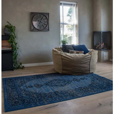 Afbeelding van Vintage Vloerkleed Joy De Vivre Pixel Blauw/grijs 140x200 Cm