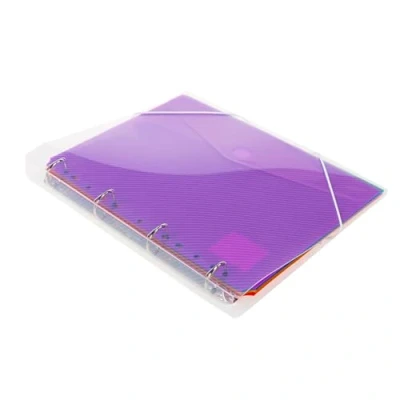 Afbeelding van Grafoplás 30121000 ringmap, A4, met 6 enveloppen à 11 gaten, meerkleurig/transparant, rubberen sluiting