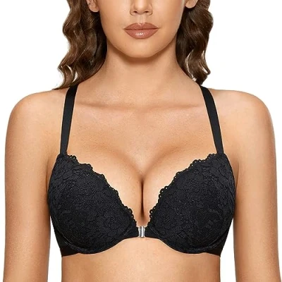 Afbeelding van DOBREVA Dames Voorsluiting Top Push Up Beha Met Beugel En Inzetstukken zwart 75A