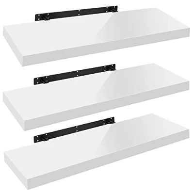 Afbeelding van WOLTU Wandplanken, wandplank, 3 stuks, zwevend rek, boekenrek, cd, dvd, houten plaat, 100 x 22,9 3,8 cm, wit, RG9482ws