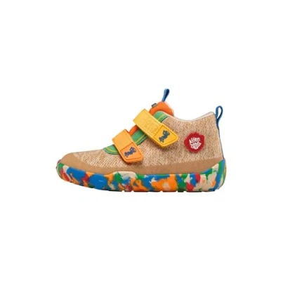 Afbeelding van Affenzahn Tussenschoen gebreid patroon Happy schoen voor de overgangsperiode Knit waterdicht ademend veganistisch met koude voering klittenbandsluitingen en antislipzool, 10 jaar beige