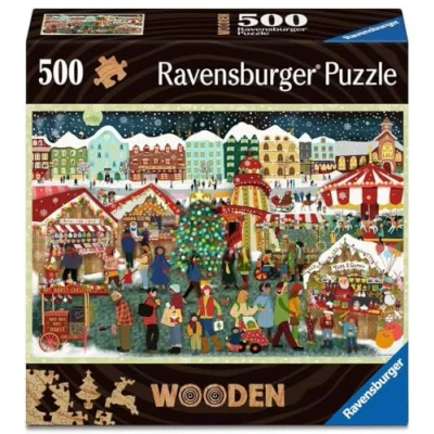 Afbeelding van Ravensburger WOODEN Puzzle Christmas Market 500 Teile Holzpuzzle mit stabilen, individuellen Puzzleteilen und 40 kleinen Whimsies, für Erwachsene Kinder ab 14 Jahren: