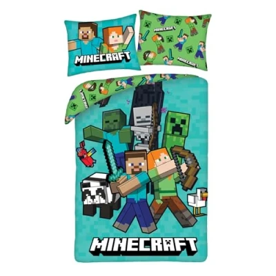 Afbeelding van kinderbeddengoed, omkeerbaar beddengoed, Öko Tex dekbedovertrek 140 x 200 cm en kussensloop 70 90 cm, Minecraft met Alex Steve