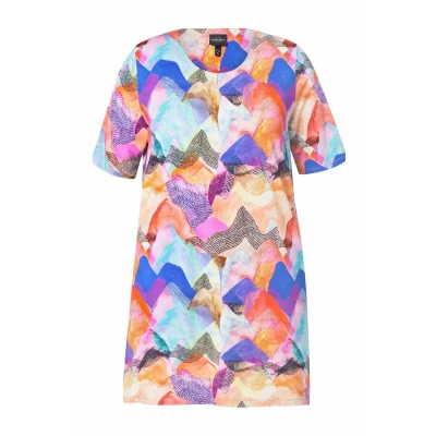 Afbeelding van Ulla Popken Abstract Short Sleeve Tshirt print, Dames, Maat: 42/44, Turquoise blue