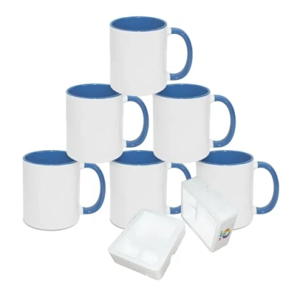 Afbeelding van MR.R Sublimatie Blanks Vaatwasser Keramische Koffiemokken met blauwe kleur mok binnenkant en handvat drinkbeker voor melk thee cola water, 11 oz, set van 6