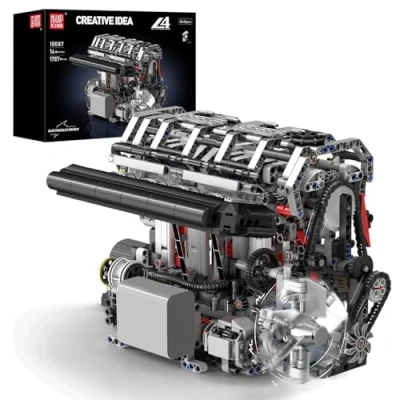 Afbeelding van Mould King 10087 MOC techniek (L4) De viercilinderserie benzinemotor bouwsteenkit, technologie klemblokken kit bevat motor en batterijbox V4 (1787 PCS+)