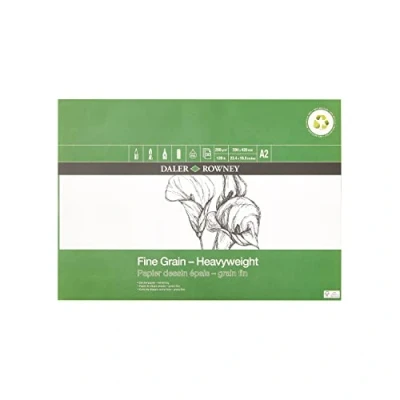 Afbeelding van Daler Rowney Eco Fine Grain Licht getextureerde Heavyweight 200gsm A2 tekenpapier blok, 1 zijde gelijmd, zuurvrij, 30 witte vellen, ideaal voor professionele artiesten en studenten