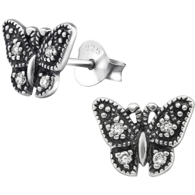 Afbeelding van JoyS Zilveren vlinder oorbellen 9 x 7 mm geoxideerd zirkonia