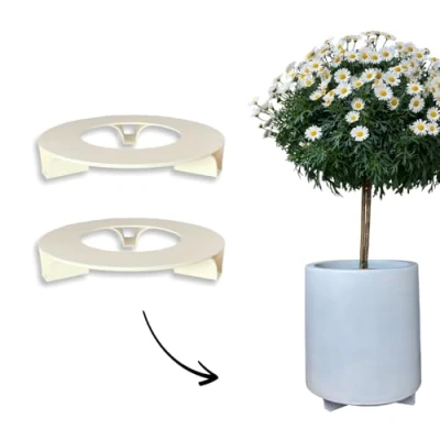 Afbeelding van terraced® set van 2 bloempotonderzetters, kleur: crèmewit, rond, diameter 27 cm, onderzetter bloempot, gerecycled materiaal, Made in Germany