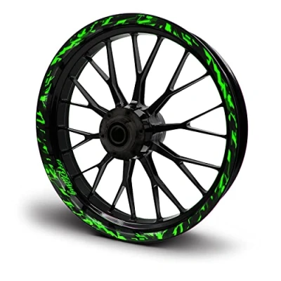 Afbeelding van 16 delige set velgrandstickers voor motorfiets, auto, velgen, Future Design, complete velgenstickers 15, 16, 17, 18, 19 inch, MR017, neongroen, glanzend