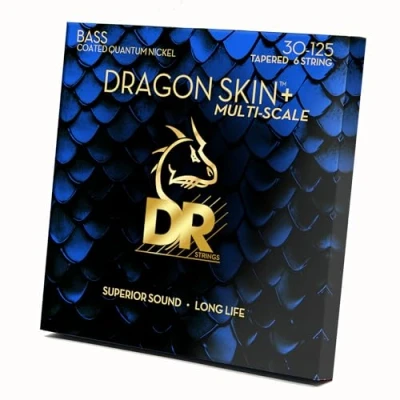 Afbeelding van DR Strings Dragon Skin+ Coated Bass Multi Scale Tapered 6 string 30 125 voor snarige elektrische basgitaar