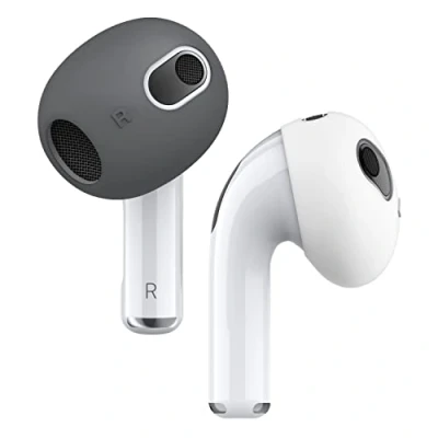 Afbeelding van elago 2 Paar Kleuren Vervanging Oordopjes Compatibel met Airpods 3 [Past In de Behuizing] Anti Slip Premium Silicone Case Hoesje 3e Generatie (Donkergrijs/Wit)