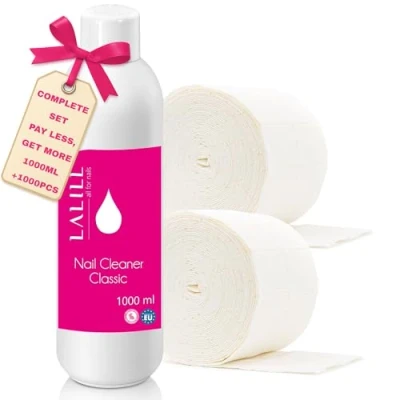 Afbeelding van Lalill Nagelreiniger, 1000 ml, set nagelreiniger reinigingsdoekjes pads, ontvetter voor gelnagels, hybride en borstel