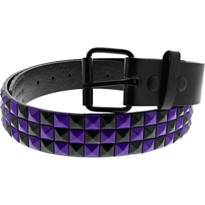 Afbeelding van Zac&#039;s Alter Ego Riem Bicolour Chessboard 3 row Pyramid Studded Zwart/Paars