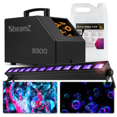 Afbeelding van BeamZ neon party pakket met o.a. Blacklight en bellenblaasmachine