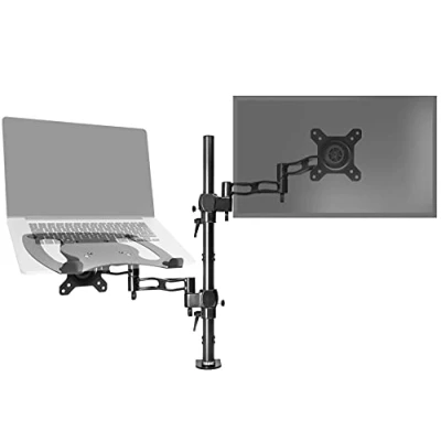 Afbeelding van Duronic DM35L1X1 Dubbele PC Monitor Beugel Zwart Aluminium Houder met Verstelbare Hoogte Standaard arm voor 13 27 LED LCD Computer Scherm laptop of tablet VESA 75 100 verenigbare plaat