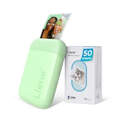 Afbeelding van Liene Mobiele Bluetooth printer, 2 x 3 fotoprinter, draagbaar, met 50 tanden, zelfklevend, mini compatibel iPhone en Android smartphone (groen)