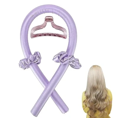 Afbeelding van Warmteloze krulspelden hoofdband, paarse hitteloze geen hitte krullen krultang hoofdband slapen &#039;s nachts haarrollers met haarklauw zachte zijde DIY haarstylingtools