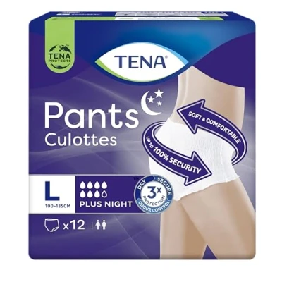 Afbeelding van Tena Pants Plus Night, maat L (L), maandelijks verkooppakket, absorberend, elastisch en eenmalig gebruik, voor urineuitval, uniseks, discreet comfortabel, 4 verpakkingen x 12 stuks