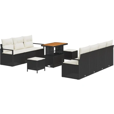 Afbeelding van vidaXL 10 delige Tuin Sofa Set met Kussens Zwart Poly Rattan Acacia