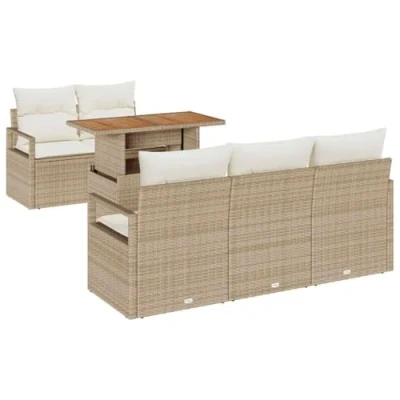 Afbeelding van vidaXL 6 delige tuinsofa set met kussens in Beige Poly Rattan