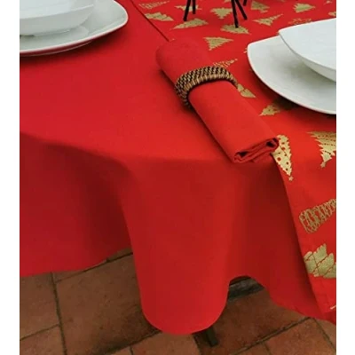 Afbeelding van 55x98&quot; RODE KERSTEN OVAL TABLECLOTH (8 ZETER)