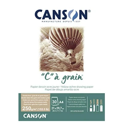 Afbeelding van Canson C à Grain tekenblok A4, 250 g, gele oker, 30 vellen, fijne en middelgrote korrels, korte zijde gelijmd, ideaal voor professionele kunstenaars
