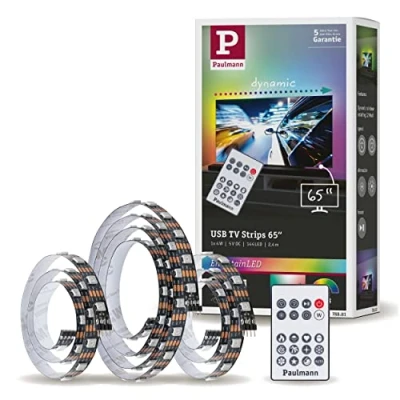 Afbeelding van Paulmann 78881 LED Strip USB TV verlichting 65 inch 2,4m 60LEDs/m Dynamic Rainbow RGB incl. 1x4 watt dimbaar lichtband zwart kunststof