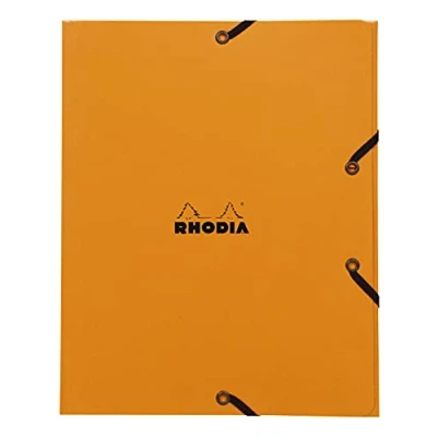Afbeelding van RHODIA 19248C Elastische map, kartonnen tas met 3 kleppen, oranje, 19 x 24 cm, gecoat, robuust, opslag voor kantoor en documentenordening, A5 formaat, filing