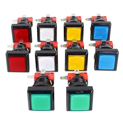 Afbeelding van EG STARTS 10 x Arcade Square vierkante led verlichte drukknop met micro schakelaar voor Machine Gaming spelconsoles Jamma Kit onderdelen 12 V lamp 33 mm toetsen (per kleur 2 stuks)