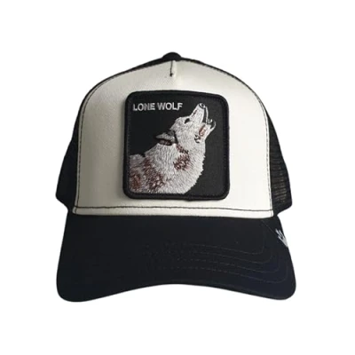 Afbeelding van Goorin Bros. The Farm Uniseks originele verstelbare snapback truckerpet, zwart/wit (The Lone Wolf), eenheidsmaat, one size