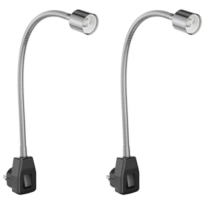 Afbeelding van ledscom.de 2 stuks stekkerdooslamp/leeslamp LESCH, zwanenhals, schakelaar, chroom/zwart, 1x GU10 max. 10W