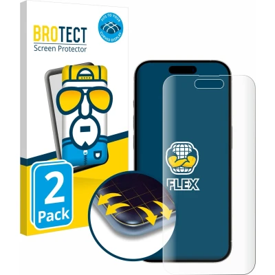 Afbeelding van BROTECT Screenprotector voor Apple iPhone 15 / Pro Folie Beschermfolie transparant volledig dekking (2 Stuks)