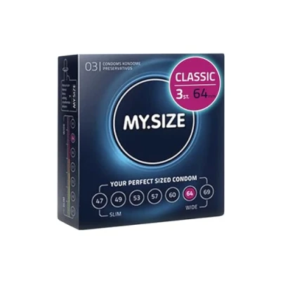 Afbeelding van MY.SIZE Classic condooms maat 6 I 64 mm breed 3 stuks proefverpakking Premium extra dun true to touch gossamer dunne 0,07 wanddikte veganistisch
