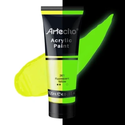 Afbeelding van Artecho Glow in the Dark Paint, neon gele verf (120ml/4oz) buizen, kunst ambachtelijke verven voor canvas, steen, hout, stof, kunstbenodigdheden