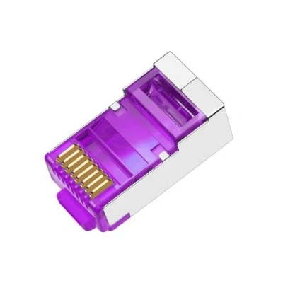 Afbeelding van 50 Pcs Cat6 RJ45 Color Connectors, Plugs, Metal Shielded Ends FTP 8P8C Modular Network Plug Connector, Purple