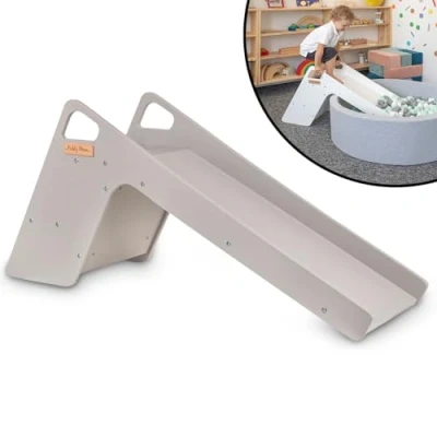 Afbeelding van KiddyMoon houten glijbaan/zitje voor kinderen stevige peuterglijbaan 2in1 multifunctionele glijbaan speelgoed montessori baby vrijstaande glijbaan, groot, grijs