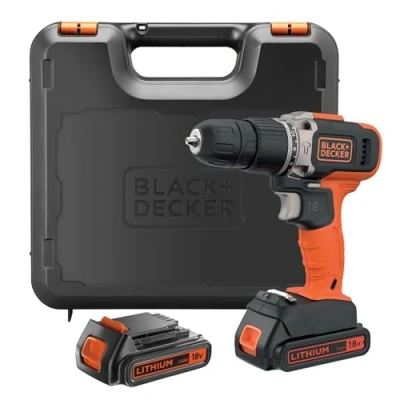 Afbeelding van BLACK+DECKER BCD003C2K Klopboormachine 18 V, motor met 2 snelheden, variabel 0 400/1.400 omw/min, slagkracht 21.000 ipm, inclusief lithium accu&#039;s van 1,5 Ah en koffer