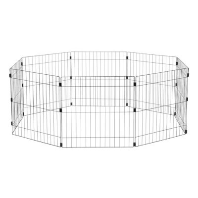 Afbeelding van Iris Ohyama, Park, Omheining, Kennel, Kooi voor Hond, Kat, Konijn, 1,7 m², 8 panelen /B60 x H60 cm, Draaideur, Veiligheidshaak, Bevestigingsclips, WPC 24, Zwart