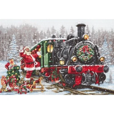 Afbeelding van Santa&#039;s Express Aida Luca s borduurpakket de kerst trein om te borduren B2397
