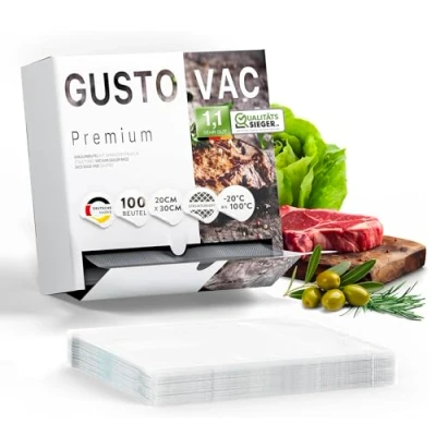 Afbeelding van GustoVac Premium Vacuum Sealer Food Storage Bags Sous Vide Made In Germany 100 7.9 x 11.8 inch 20 30 cm Universally Compatible Extra Strong Seal With Bonus E Book