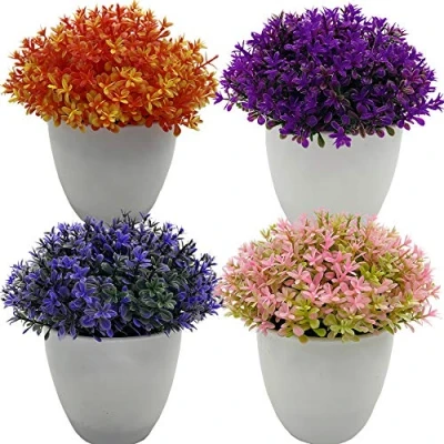 Afbeelding van Fycooler 4stuks groene Gras kunstplanten met potten mini kunstplant pot Kleine Faux Plastic Nep Binnen &amp; Buiten Kantoor Huis Decor,Badkamer balkon Aankleding planten